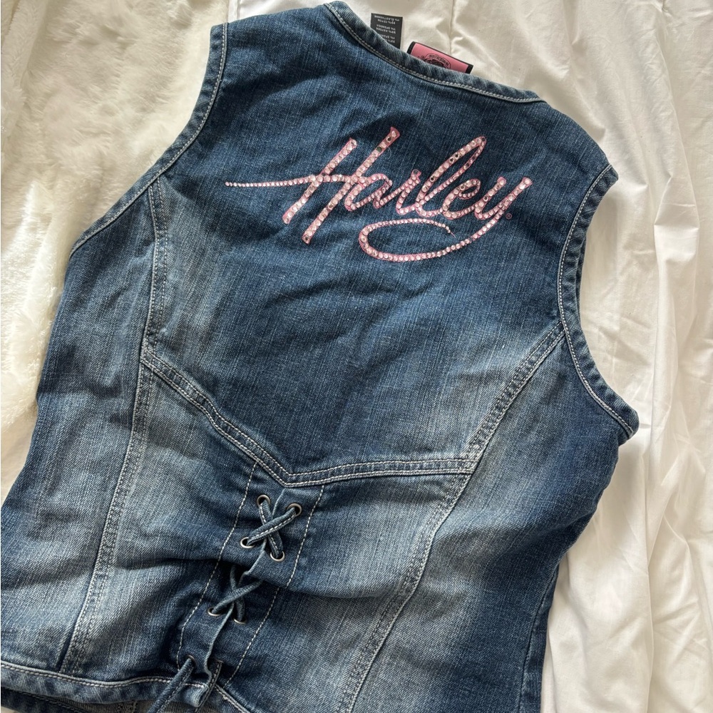 T/O Denim Vest with Pink Label